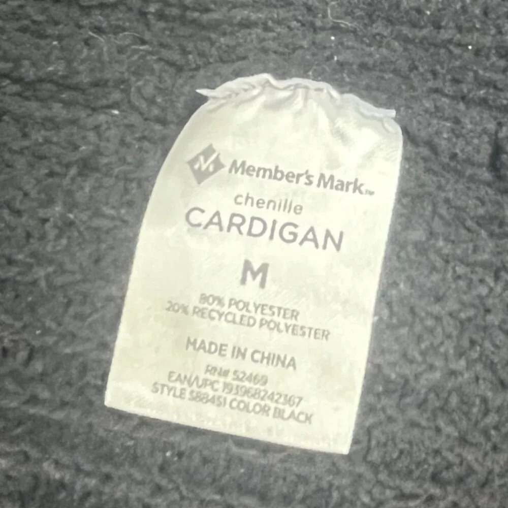 Members Mark Cardigan Chenille Sweater Womens Medium Black Open Front - Picture 6 of 7